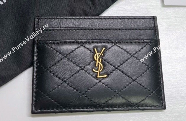 Saint Laurent Gaby Card Case In Quilted Lambskin 703219 Black (nana-24021813)