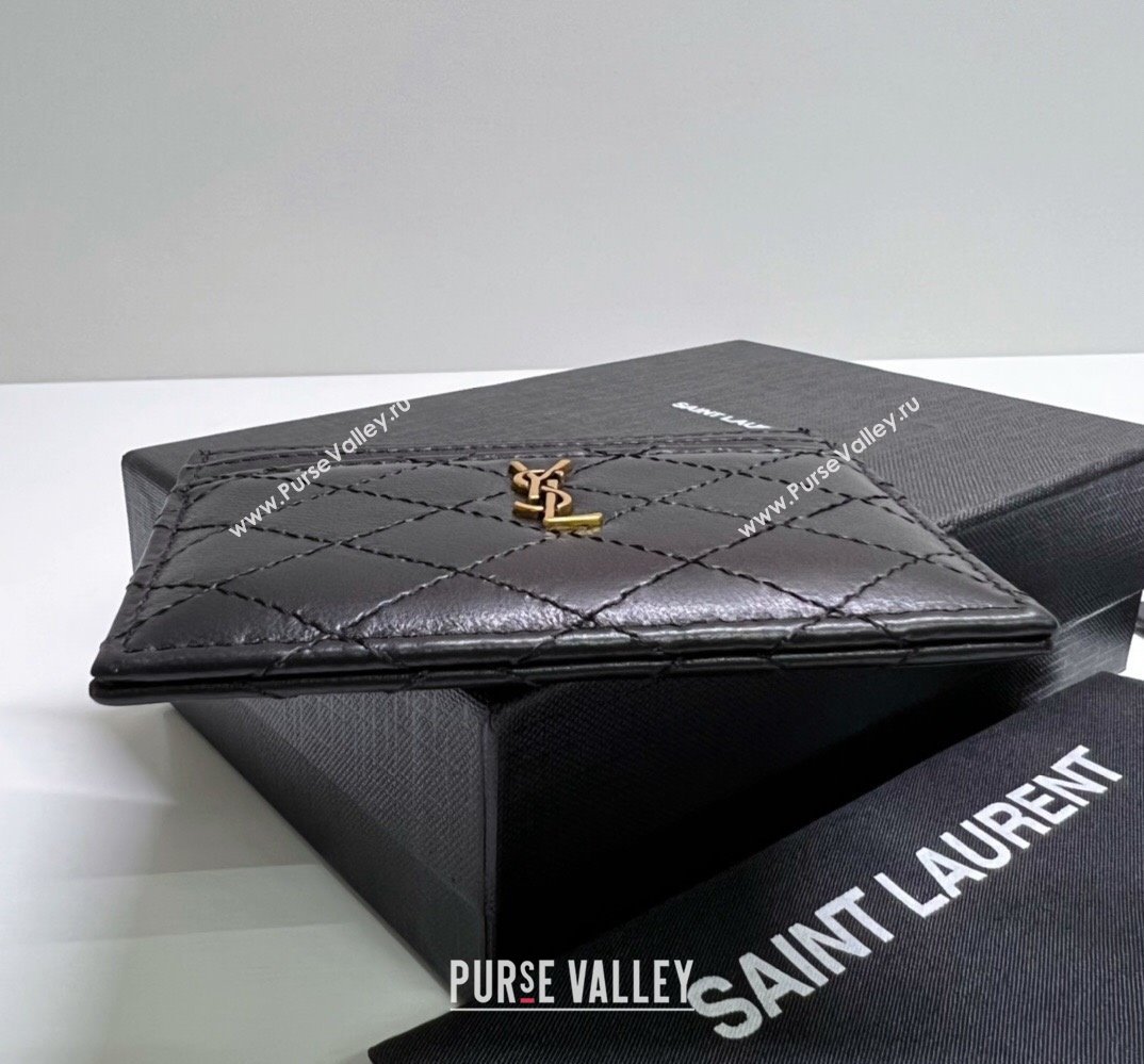 Saint Laurent Gaby Card Case In Quilted Lambskin 703219 Black (nana-24021813)