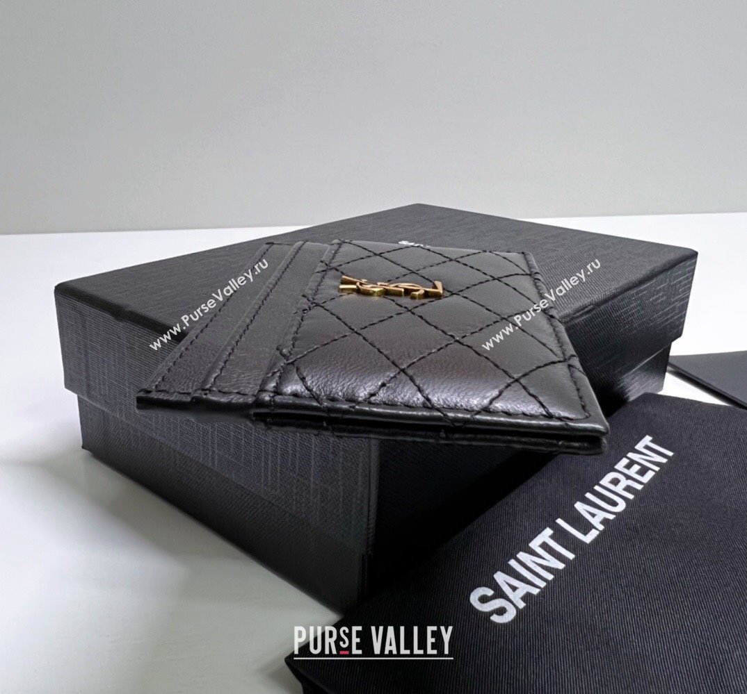 Saint Laurent Gaby Card Case In Quilted Lambskin 703219 Black (nana-24021813)