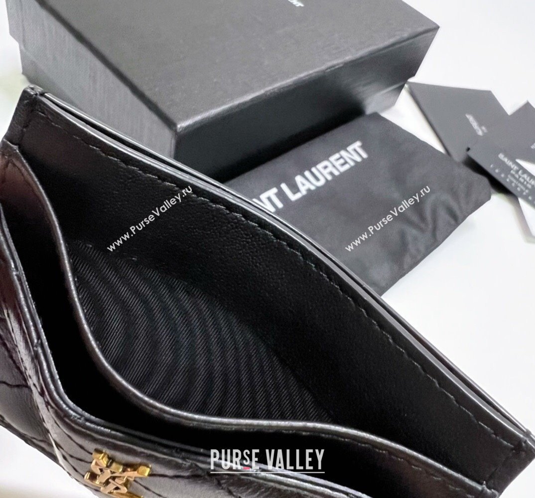 Saint Laurent Gaby Card Case In Quilted Lambskin 703219 Black (nana-24021813)