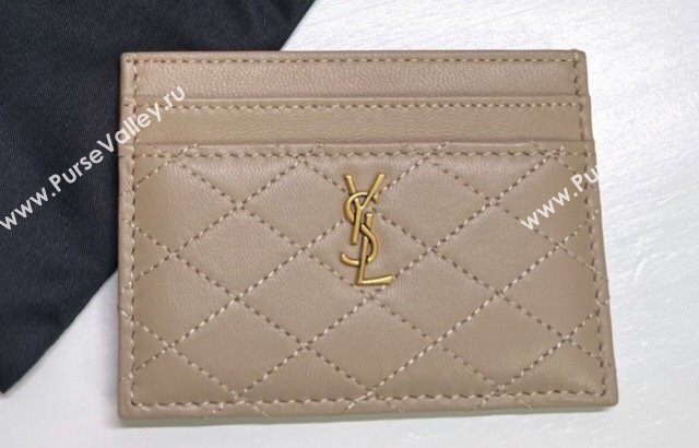 Saint Laurent Gaby Card Case In Quilted Lambskin 703219 Beige (nana-24021815)