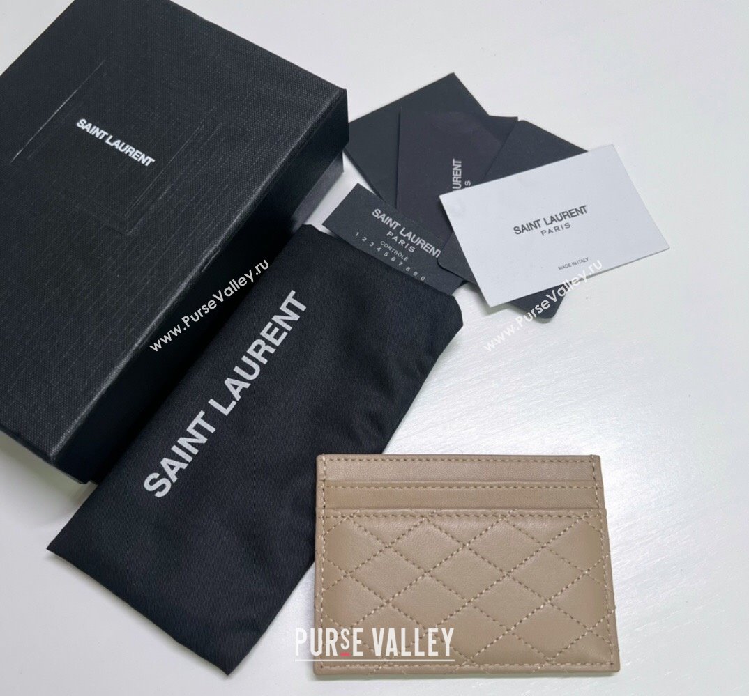 Saint Laurent Gaby Card Case In Quilted Lambskin 703219 Beige (nana-24021815)