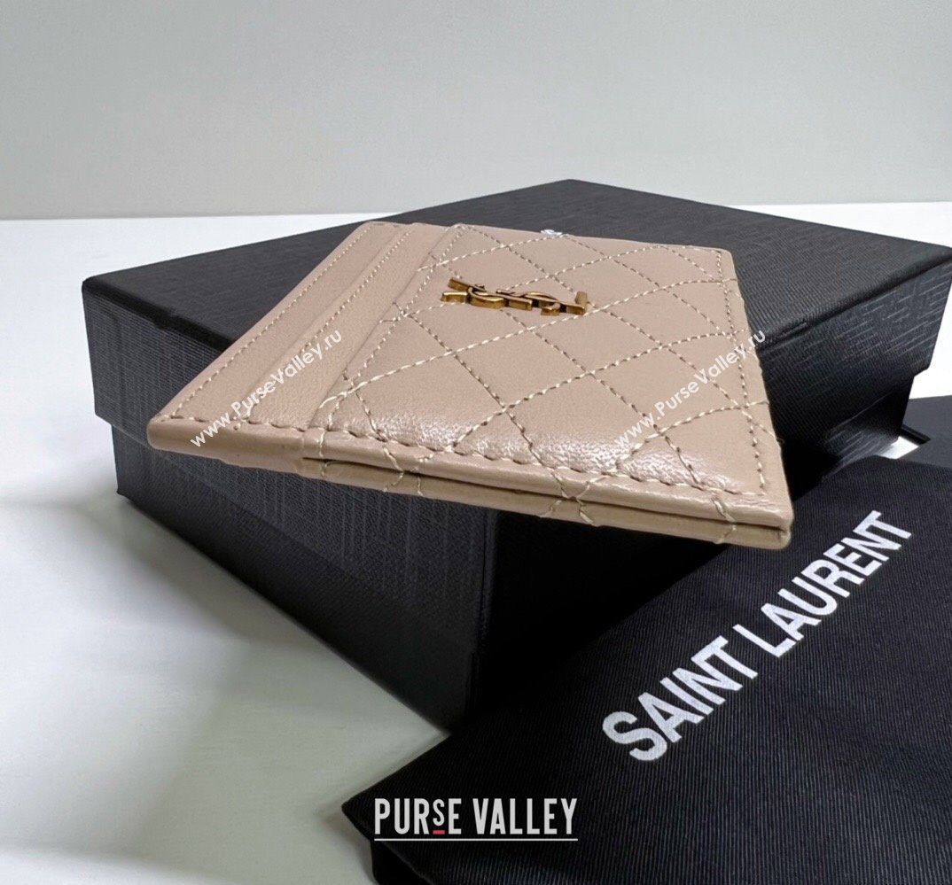 Saint Laurent Gaby Card Case In Quilted Lambskin 703219 Beige (nana-24021815)