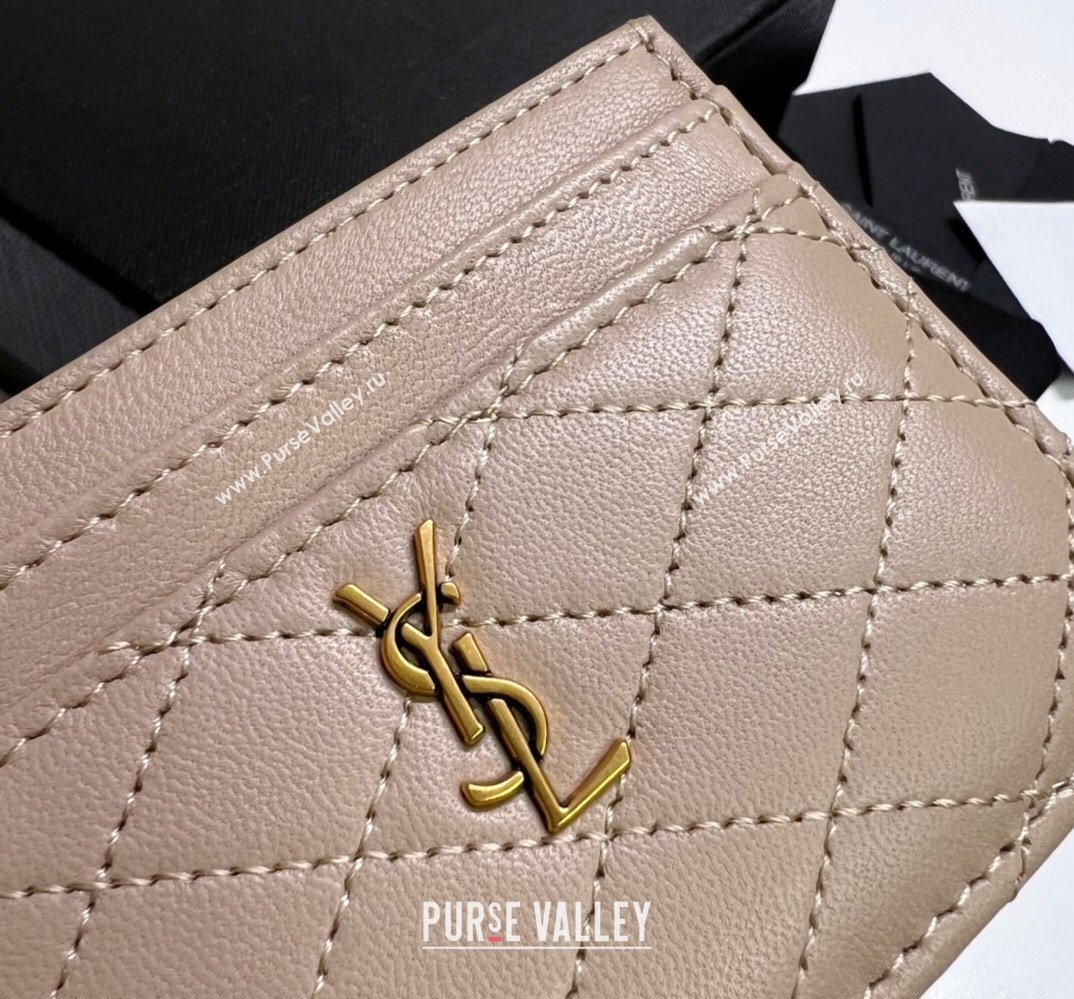 Saint Laurent Gaby Card Case In Quilted Lambskin 703219 Beige (nana-24021815)