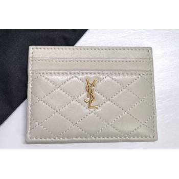 Saint Laurent Gaby Card Case In Quilted Lambskin 703219 Vintage White (nana-24021814)