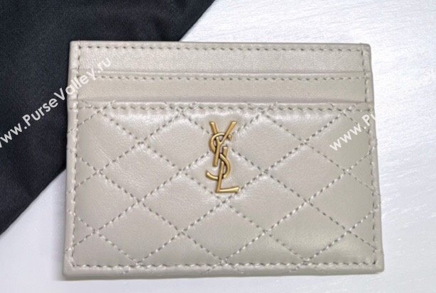 Saint Laurent Gaby Card Case In Quilted Lambskin 703219 Vintage White (nana-24021814)