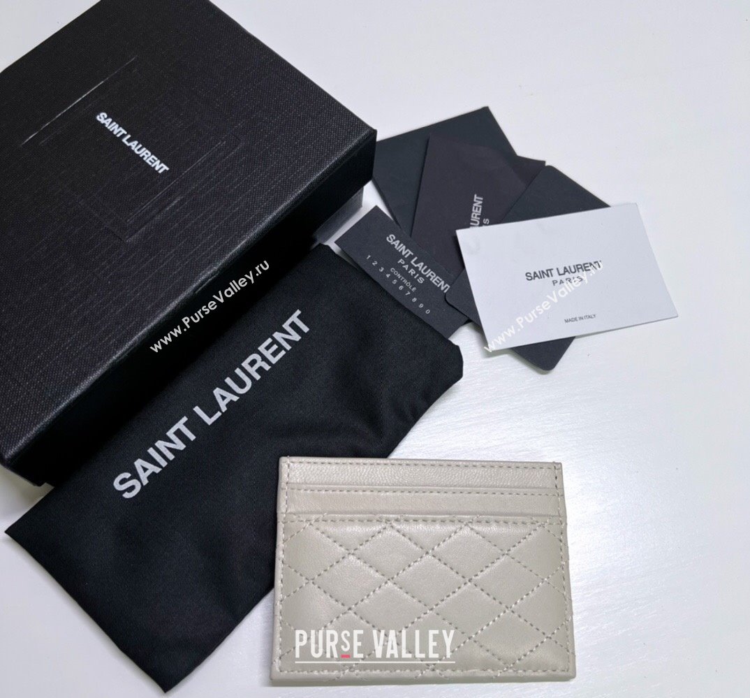 Saint Laurent Gaby Card Case In Quilted Lambskin 703219 Vintage White (nana-24021814)