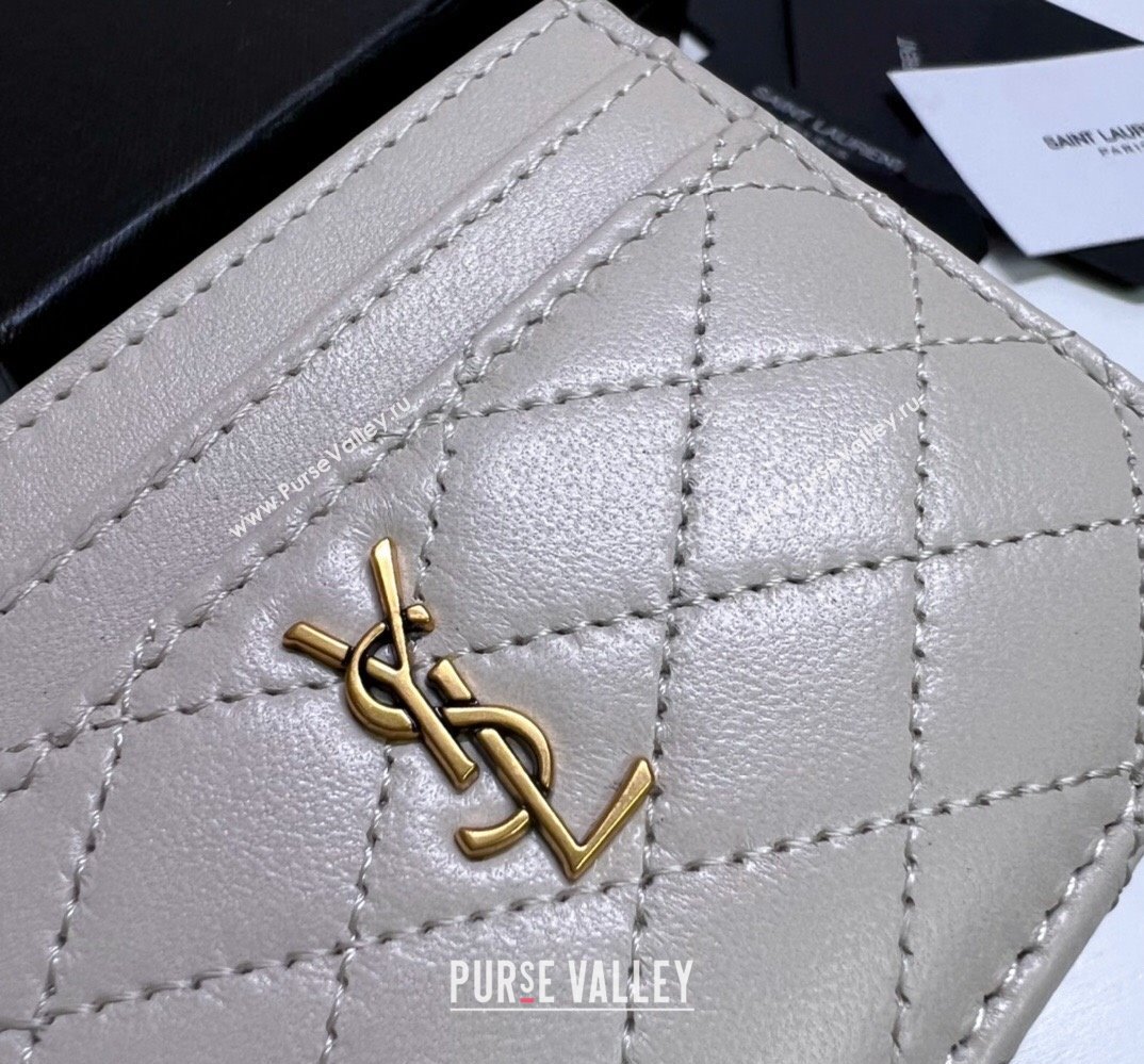 Saint Laurent Gaby Card Case In Quilted Lambskin 703219 Vintage White (nana-24021814)