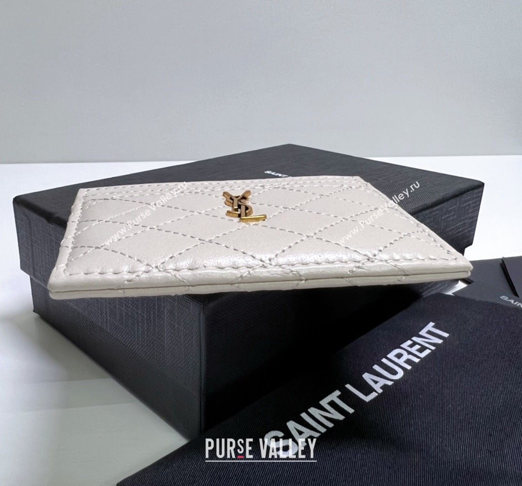 Saint Laurent Gaby Card Case In Quilted Lambskin 703219 Vintage White (nana-24021814)