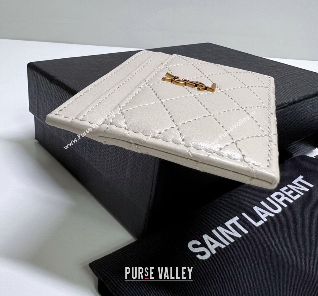 Saint Laurent Gaby Card Case In Quilted Lambskin 703219 Vintage White (nana-24021814)