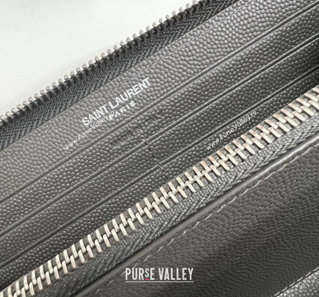 Saint Laurent Cassandre Matelasse Zip Around Wallet In Grain De Poudre Embossed Leather 358094 Gray/Silver (nana-24022120)