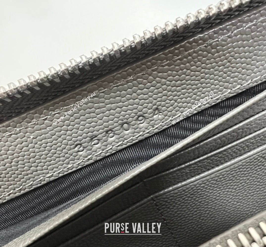 Saint Laurent Cassandre Matelasse Zip Around Wallet In Grain De Poudre Embossed Leather 358094 Gray/Silver (nana-24022120)