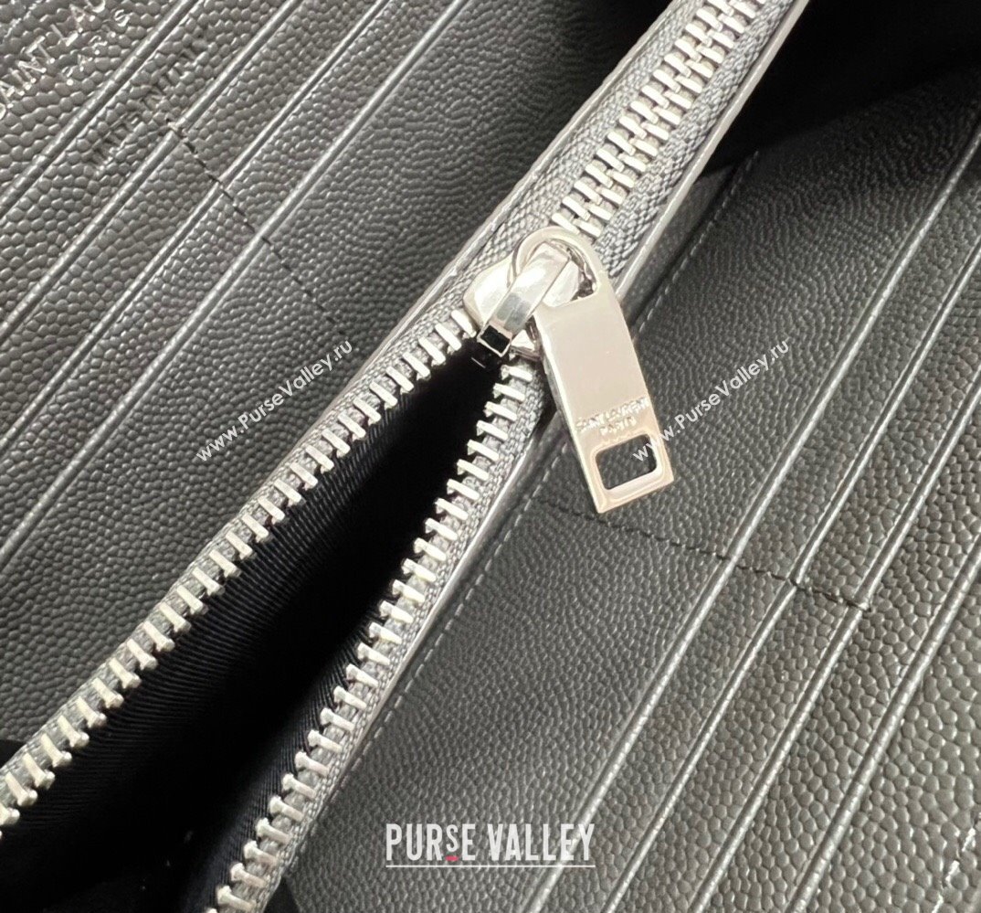 Saint Laurent Cassandre Matelasse Zip Around Wallet In Grain De Poudre Embossed Leather 358094 Gray/Silver (nana-24022120)