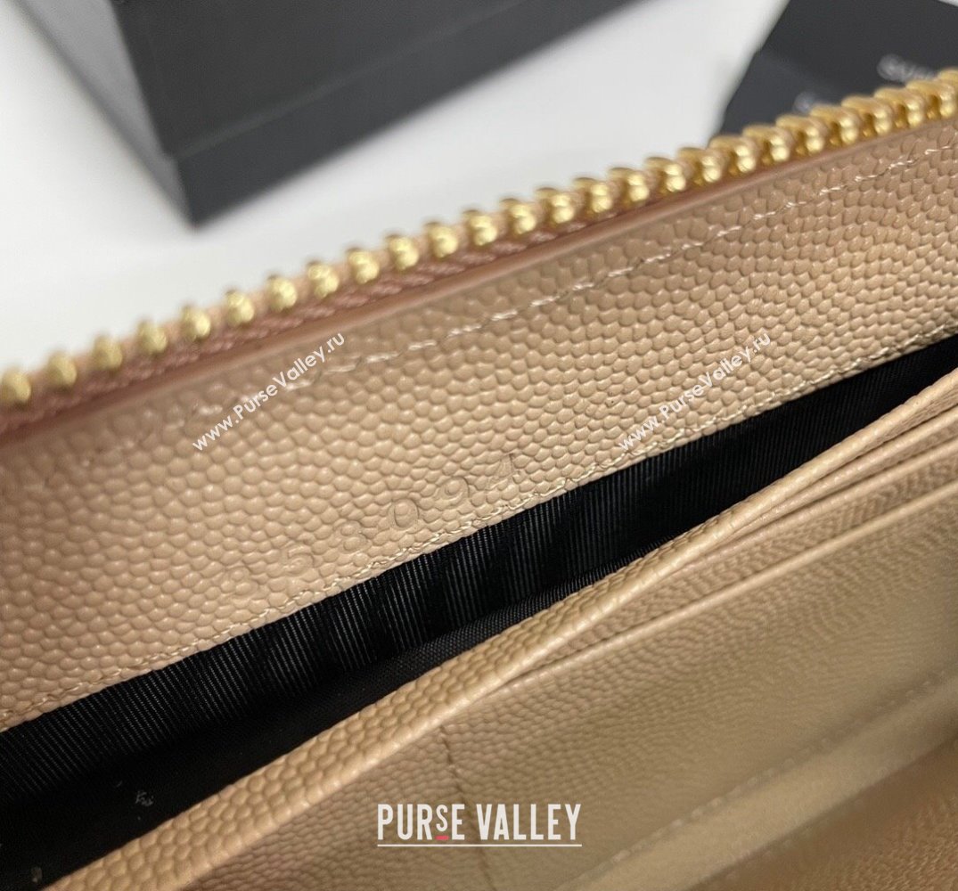 Saint Laurent Cassandre Matelasse Zip Around Wallet In Grain De Poudre Embossed Leather 358094 Beige/Gold (nana-24022118)