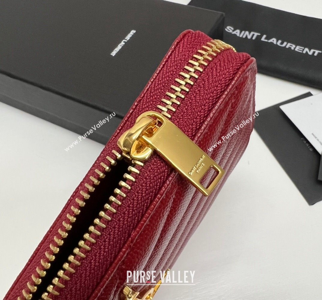 Saint Laurent Cassandre Matelasse Zip Around Wallet In Grain De Poudre Embossed Leather 358094 Red/Gold (nana-24022119)