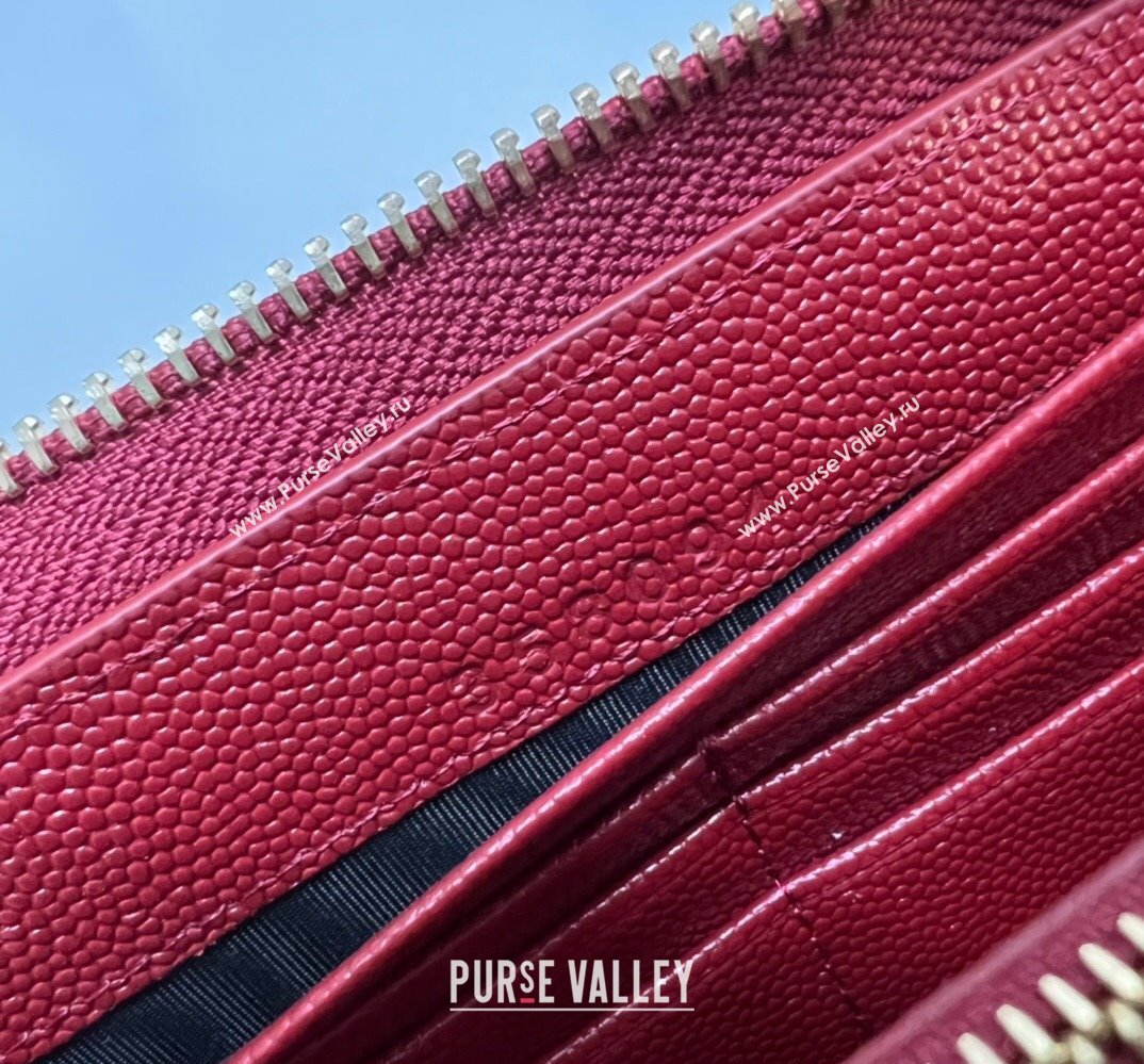 Saint Laurent Cassandre Matelasse Zip Around Wallet In Grain De Poudre Embossed Leather 358094 Red/Gold (nana-24022119)