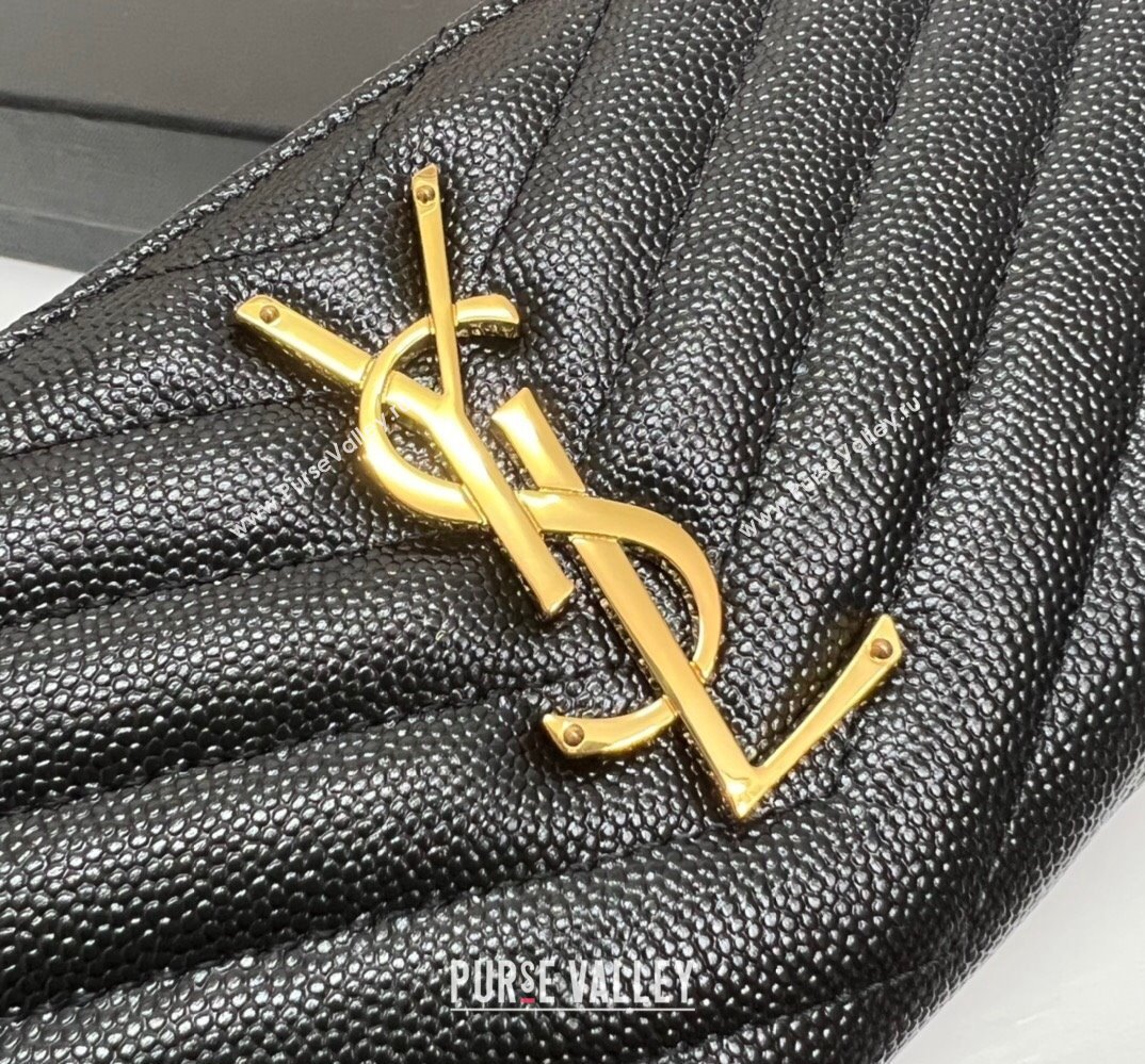 Saint Laurent Cassandre Matelasse Zip Around Wallet In Grain De Poudre Embossed Leather 358094 Black/Gold (nana-24022116)