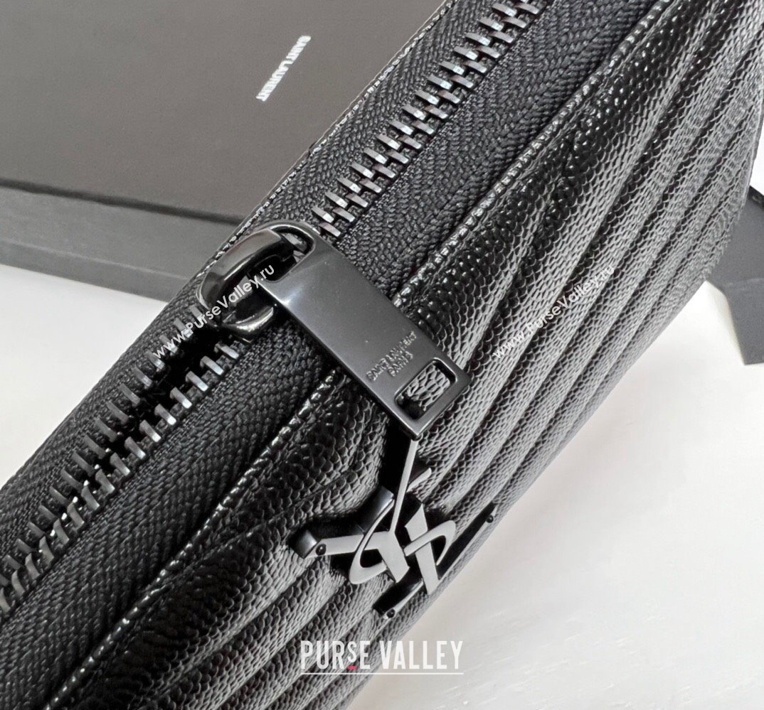 Saint Laurent Cassandre Matelasse Zip Around Wallet In Grain De Poudre Embossed Leather 358094 Black (nana-24022115)