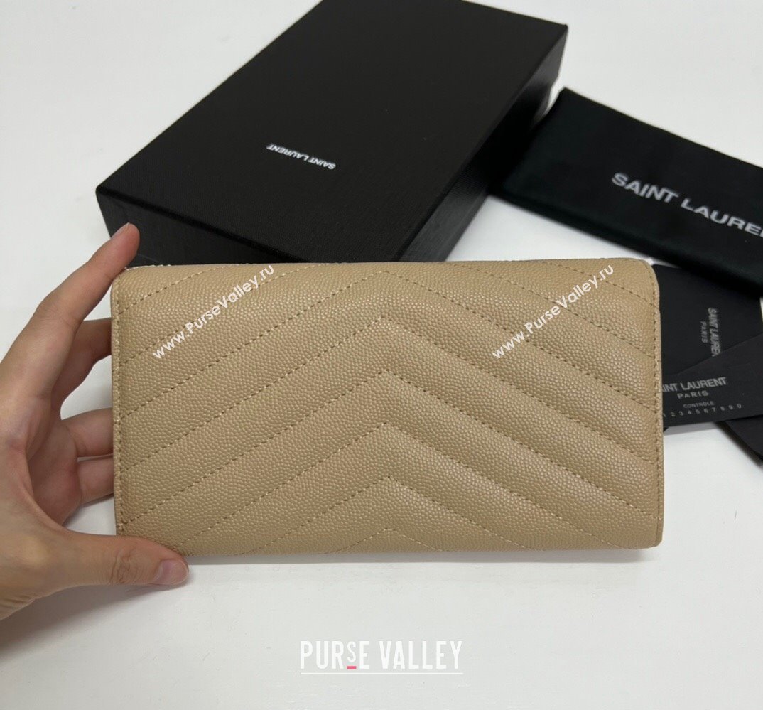 Saint Laurent Cassandre Matelasse Large Flap Wallet In Grain De Poudre Embossed Leather 372264 Beige/Gold (nana-24022124)