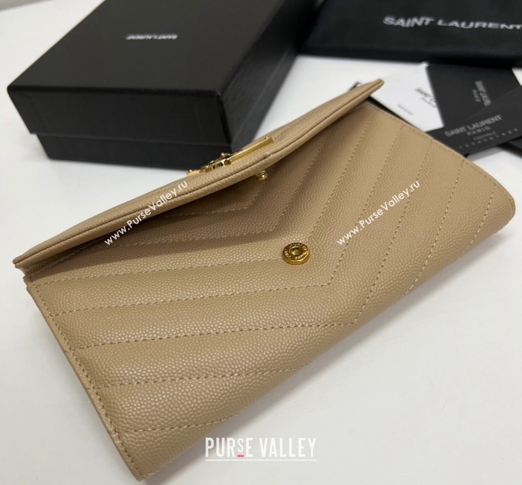 Saint Laurent Cassandre Matelasse Large Flap Wallet In Grain De Poudre Embossed Leather 372264 Beige/Gold (nana-24022124)