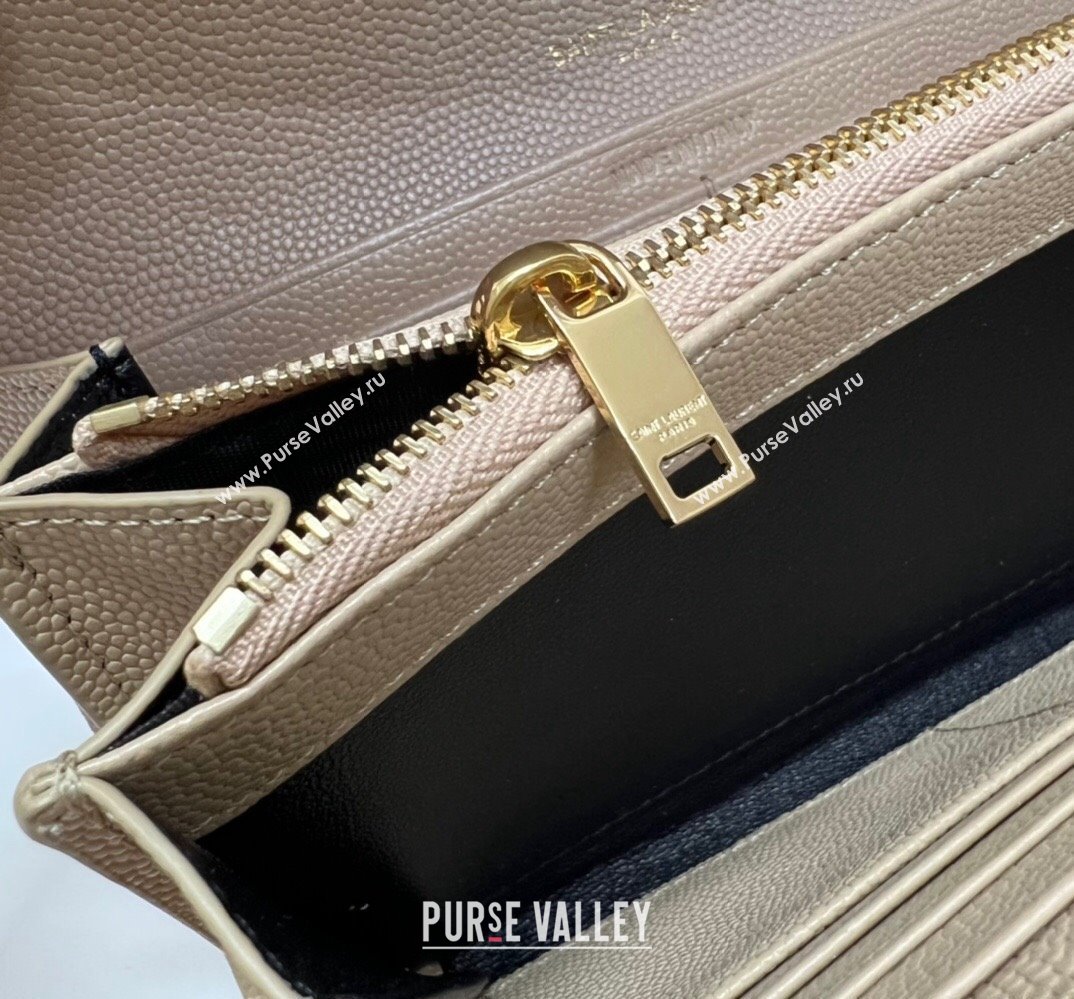 Saint Laurent Cassandre Matelasse Large Flap Wallet In Grain De Poudre Embossed Leather 372264 Beige/Gold (nana-24022124)