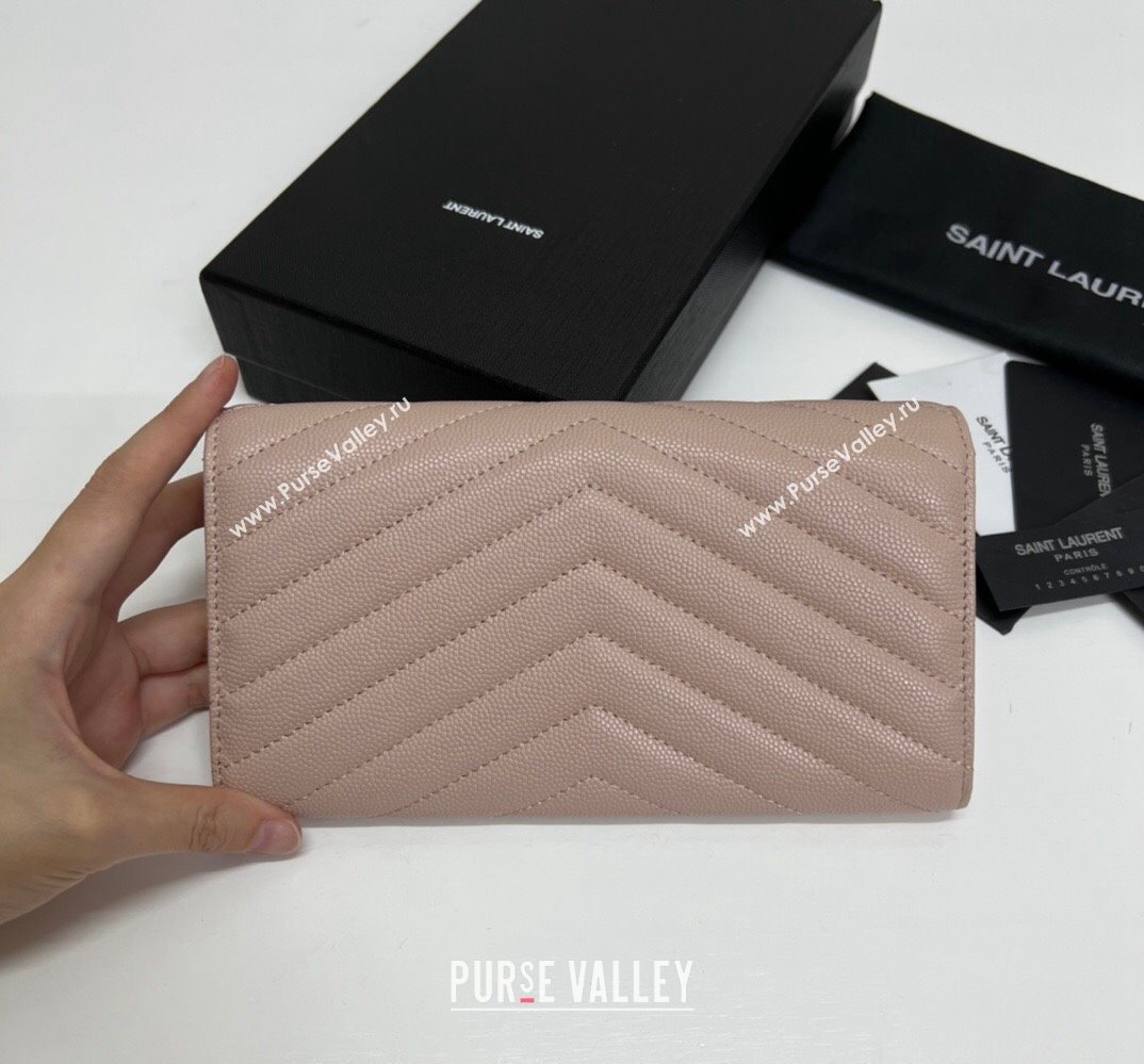 Saint Laurent Cassandre Matelasse Large Flap Wallet In Grain De Poudre Embossed Leather 372264 Nude Pink/Gold (nana-24022125)