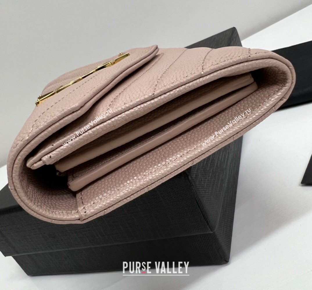 Saint Laurent Cassandre Matelasse Large Flap Wallet In Grain De Poudre Embossed Leather 372264 Nude Pink/Gold (nana-24022125)