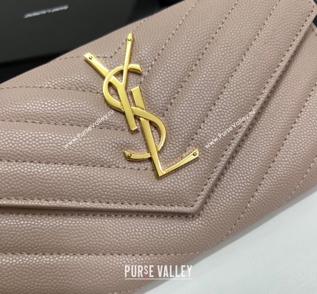 Saint Laurent Cassandre Matelasse Large Flap Wallet In Grain De Poudre Embossed Leather 372264 Nude Pink/Gold (nana-24022125)