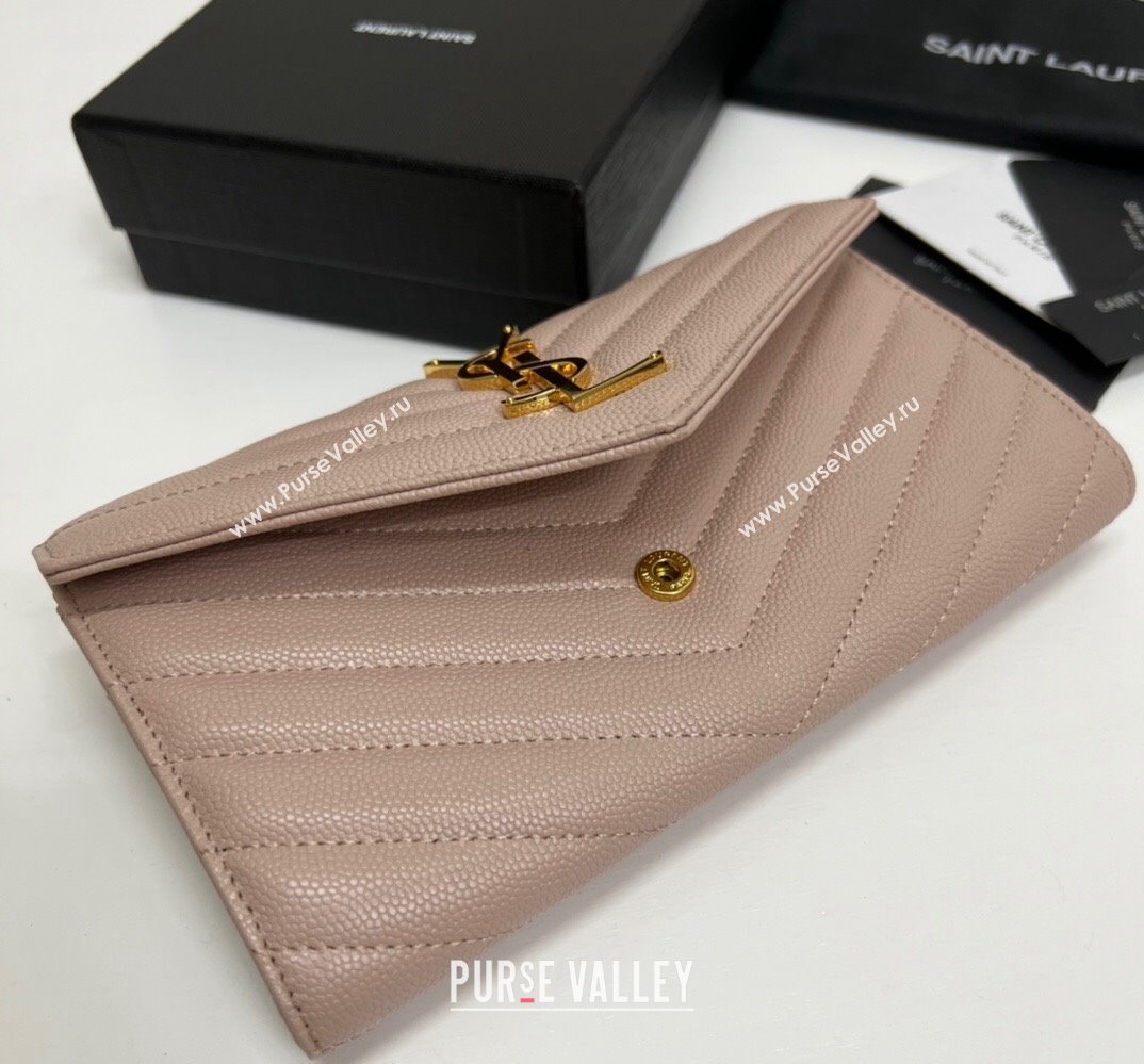 Saint Laurent Cassandre Matelasse Large Flap Wallet In Grain De Poudre Embossed Leather 372264 Nude Pink/Gold (nana-24022125)