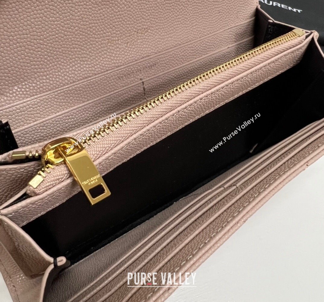 Saint Laurent Cassandre Matelasse Large Flap Wallet In Grain De Poudre Embossed Leather 372264 Nude Pink/Gold (nana-24022125)