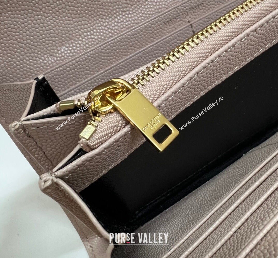 Saint Laurent Cassandre Matelasse Large Flap Wallet In Grain De Poudre Embossed Leather 372264 Nude Pink/Gold (nana-24022125)