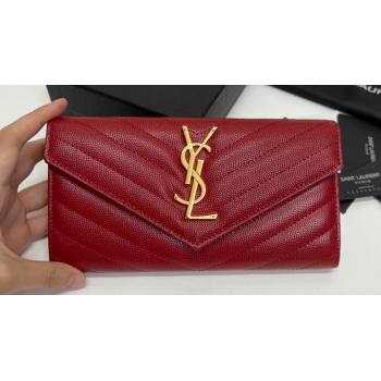 Saint Laurent Cassandre Matelasse Large Flap Wallet In Grain De Poudre Embossed Leather 372264 Red/Gold (nana-24022126)