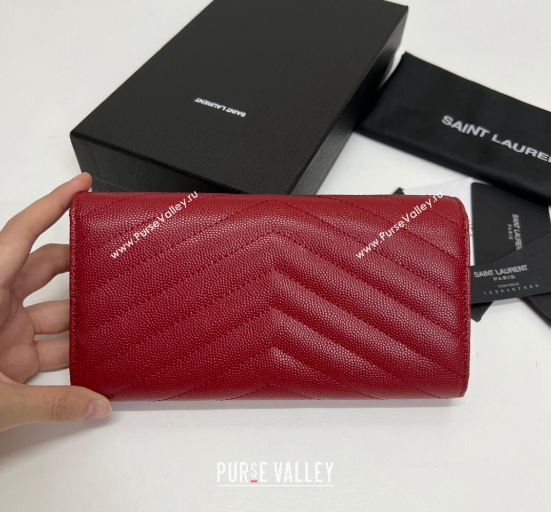 Saint Laurent Cassandre Matelasse Large Flap Wallet In Grain De Poudre Embossed Leather 372264 Red/Gold (nana-24022126)