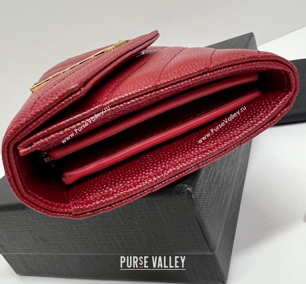 Saint Laurent Cassandre Matelasse Large Flap Wallet In Grain De Poudre Embossed Leather 372264 Red/Gold (nana-24022126)