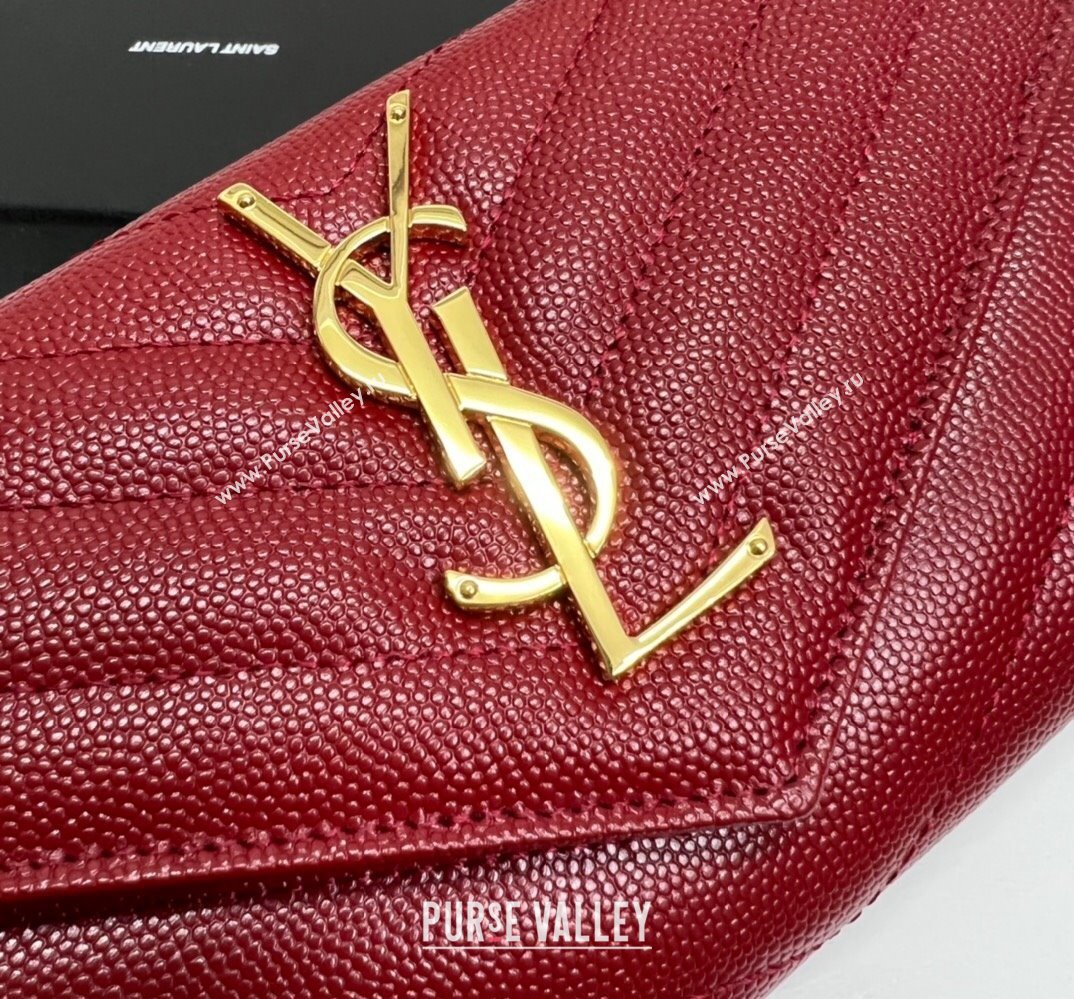 Saint Laurent Cassandre Matelasse Large Flap Wallet In Grain De Poudre Embossed Leather 372264 Red/Gold (nana-24022126)