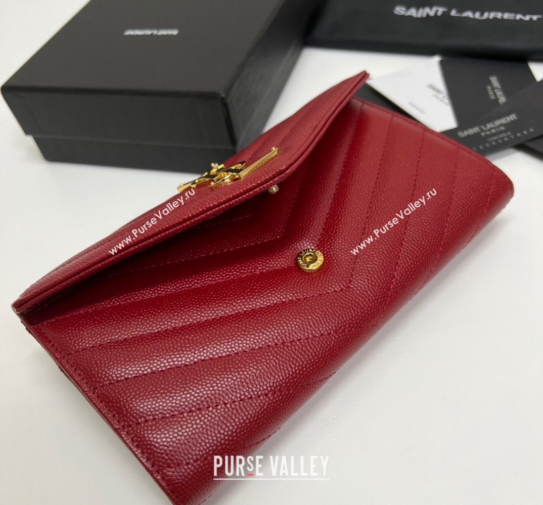 Saint Laurent Cassandre Matelasse Large Flap Wallet In Grain De Poudre Embossed Leather 372264 Red/Gold (nana-24022126)