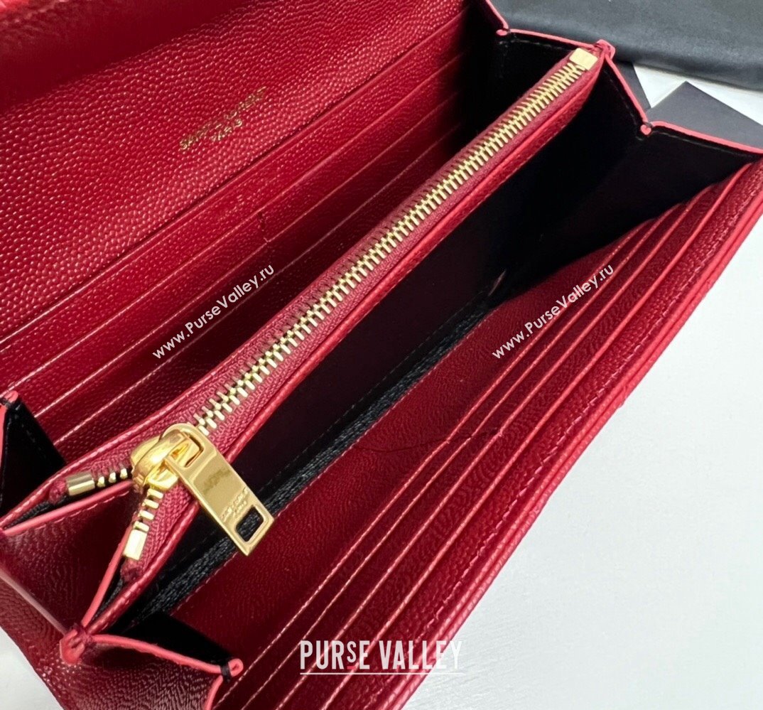 Saint Laurent Cassandre Matelasse Large Flap Wallet In Grain De Poudre Embossed Leather 372264 Red/Gold (nana-24022126)