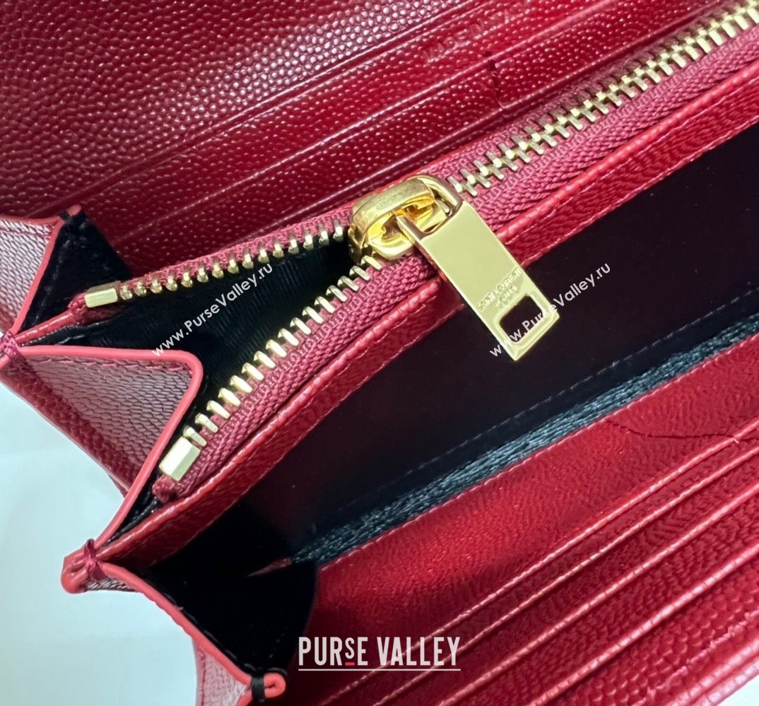 Saint Laurent Cassandre Matelasse Large Flap Wallet In Grain De Poudre Embossed Leather 372264 Red/Gold (nana-24022126)