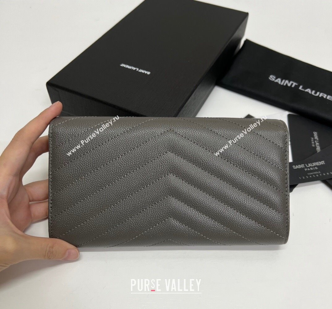 Saint Laurent Cassandre Matelasse Large Flap Wallet In Grain De Poudre Embossed Leather 372264 Gray/Silver (nana-24022127)