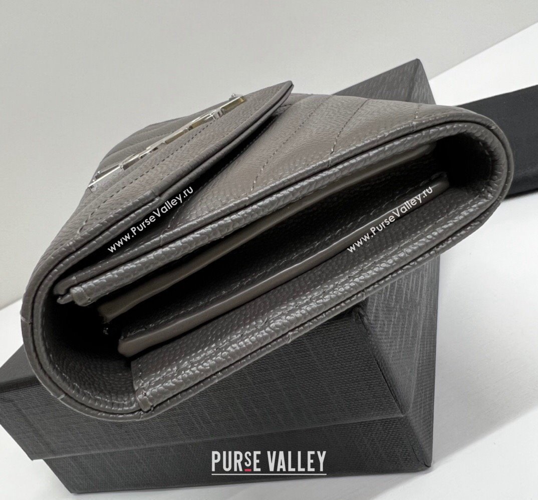 Saint Laurent Cassandre Matelasse Large Flap Wallet In Grain De Poudre Embossed Leather 372264 Gray/Silver (nana-24022127)