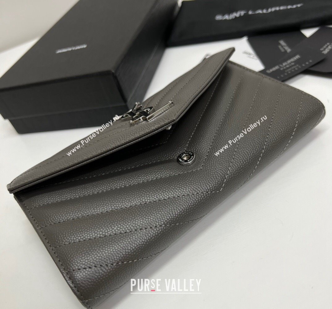 Saint Laurent Cassandre Matelasse Large Flap Wallet In Grain De Poudre Embossed Leather 372264 Gray/Silver (nana-24022127)