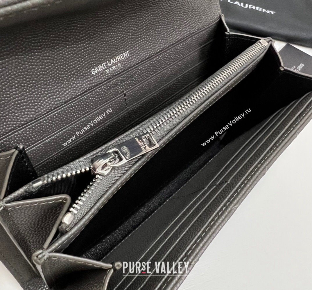 Saint Laurent Cassandre Matelasse Large Flap Wallet In Grain De Poudre Embossed Leather 372264 Gray/Silver (nana-24022127)