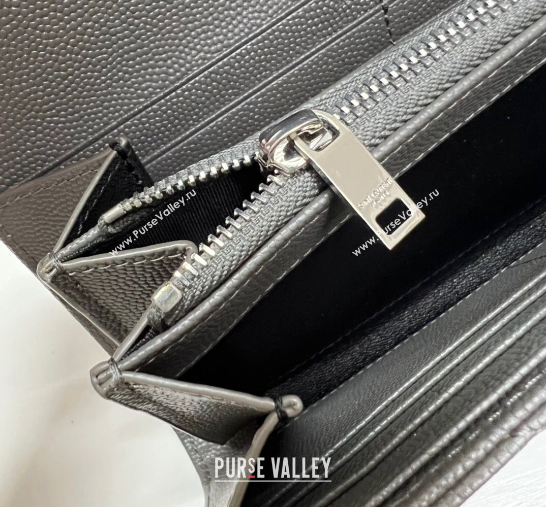 Saint Laurent Cassandre Matelasse Large Flap Wallet In Grain De Poudre Embossed Leather 372264 Gray/Silver (nana-24022127)