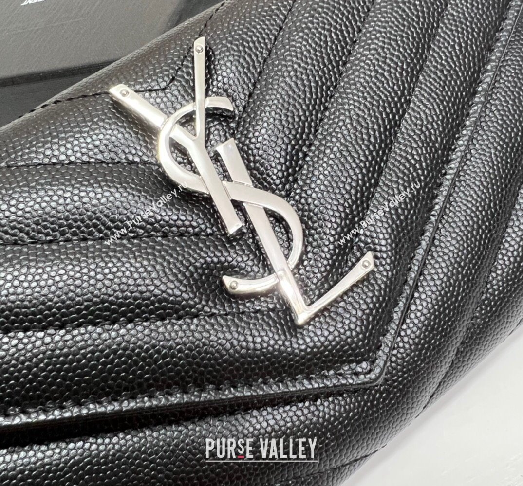 Saint Laurent Cassandre Matelasse Large Flap Wallet In Grain De Poudre Embossed Leather 372264 Black/Silver (nana-24022123)