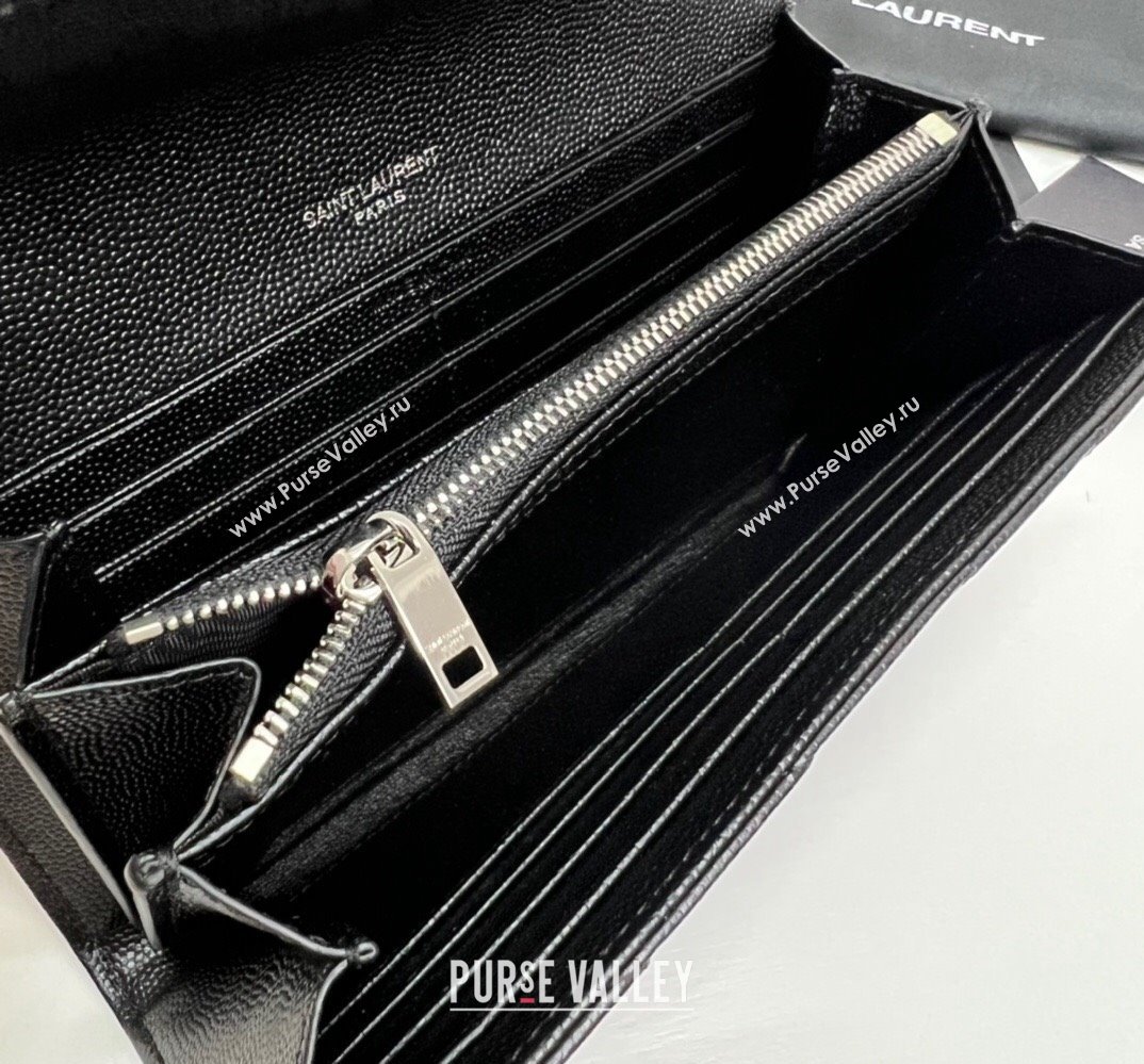 Saint Laurent Cassandre Matelasse Large Flap Wallet In Grain De Poudre Embossed Leather 372264 Black/Silver (nana-24022123)
