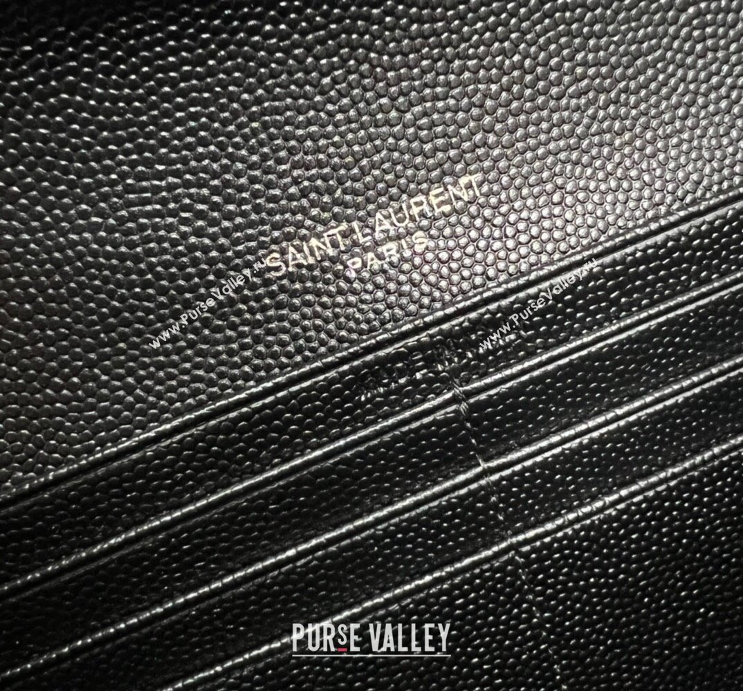 Saint Laurent Cassandre Matelasse Large Flap Wallet In Grain De Poudre Embossed Leather 372264 Black/Silver (nana-24022123)