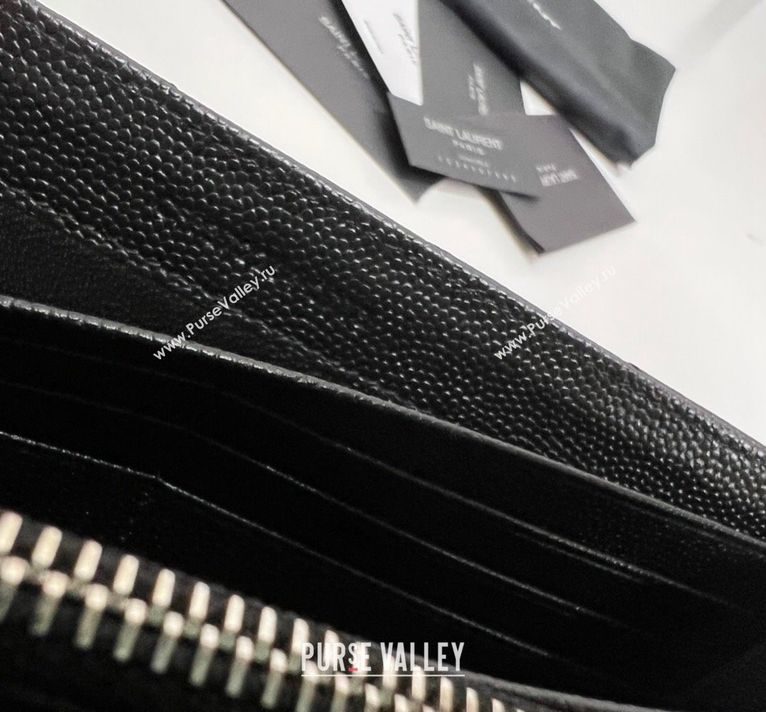 Saint Laurent Cassandre Matelasse Large Flap Wallet In Grain De Poudre Embossed Leather 372264 Black/Silver (nana-24022123)