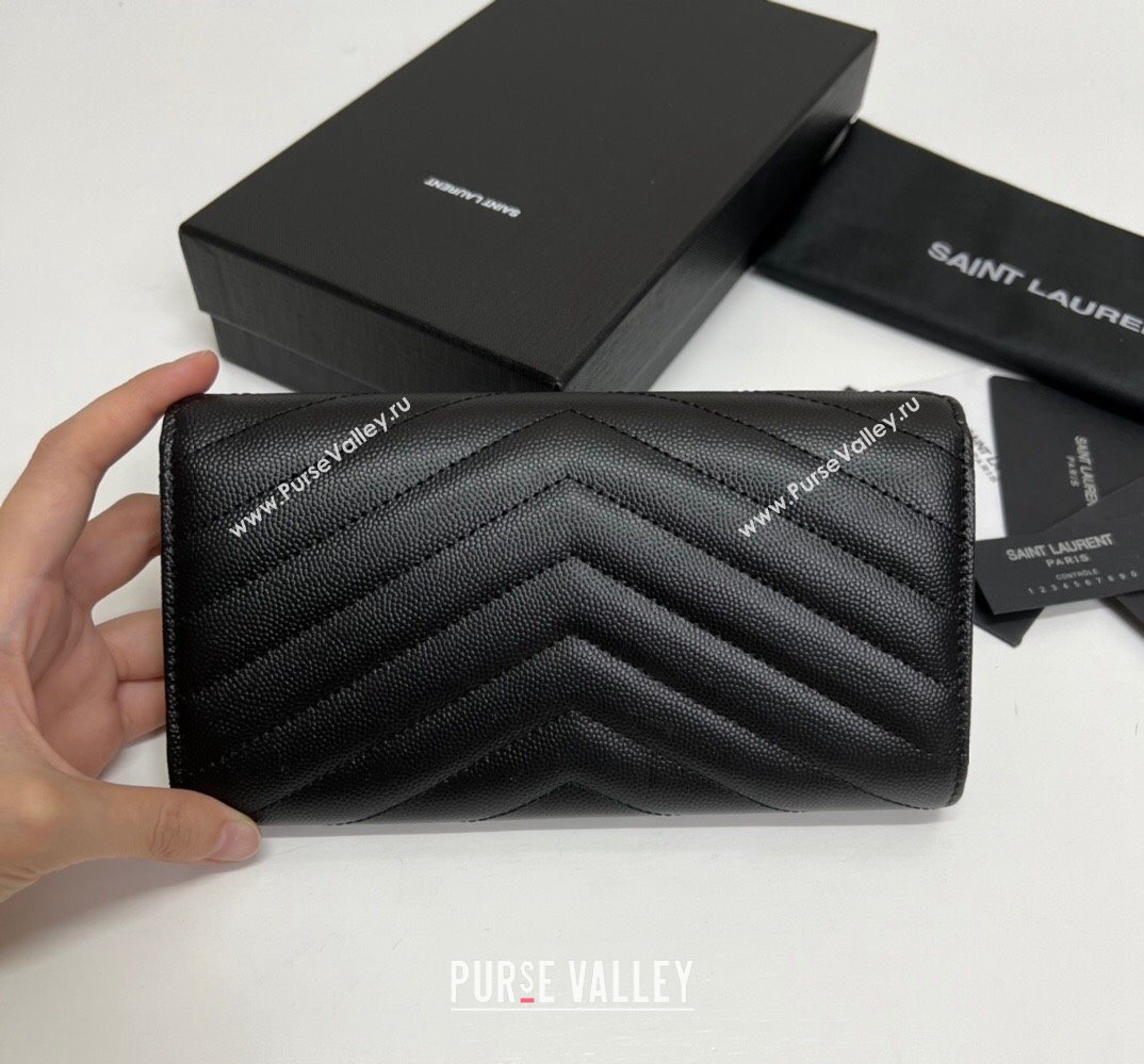 Saint Laurent Cassandre Matelasse Large Flap Wallet In Grain De Poudre Embossed Leather 372264 Black/Gold (nana-24022122)