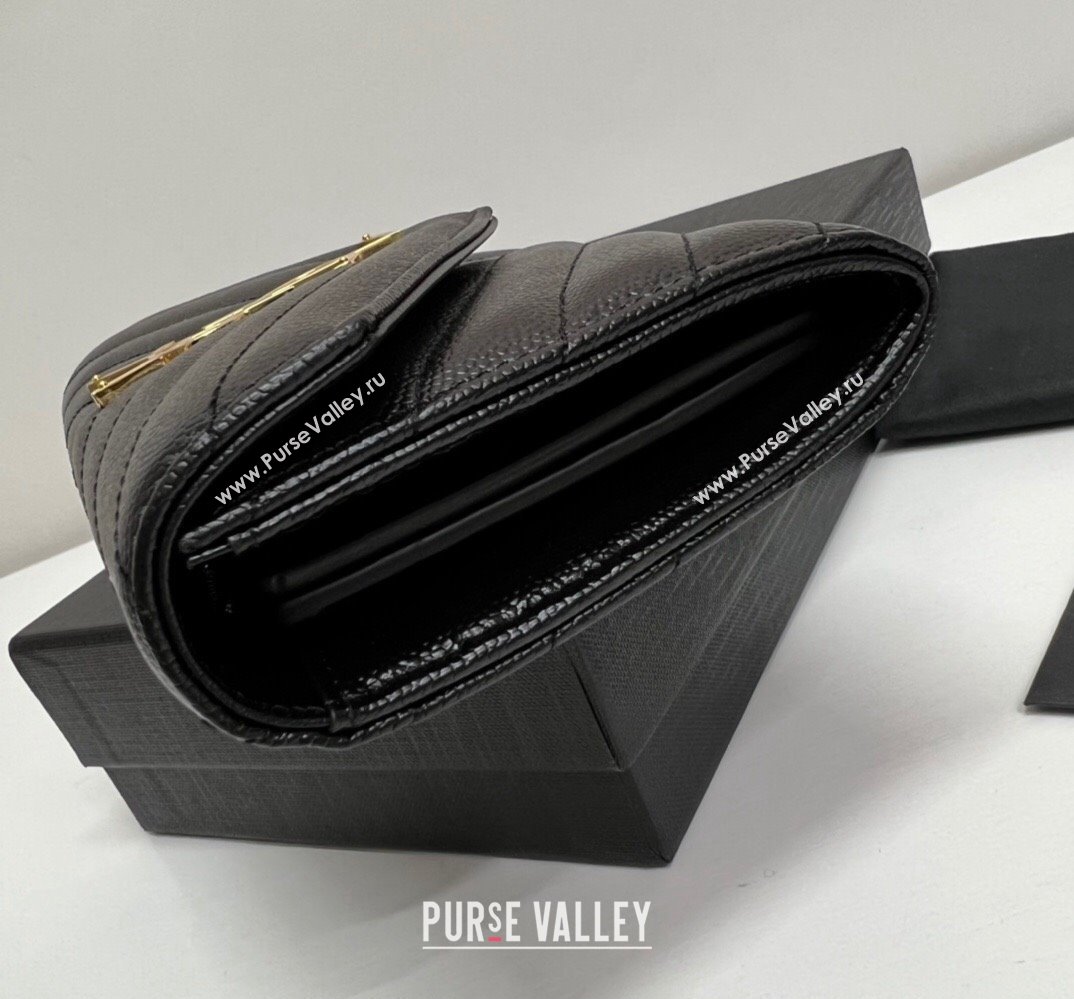 Saint Laurent Cassandre Matelasse Large Flap Wallet In Grain De Poudre Embossed Leather 372264 Black/Gold (nana-24022122)