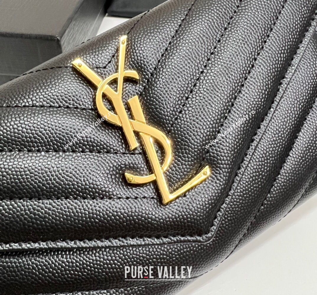 Saint Laurent Cassandre Matelasse Large Flap Wallet In Grain De Poudre Embossed Leather 372264 Black/Gold (nana-24022122)